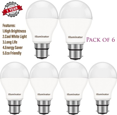 Illuminator 9 W Standard B22 LED Bulb(White, Pack of 6)