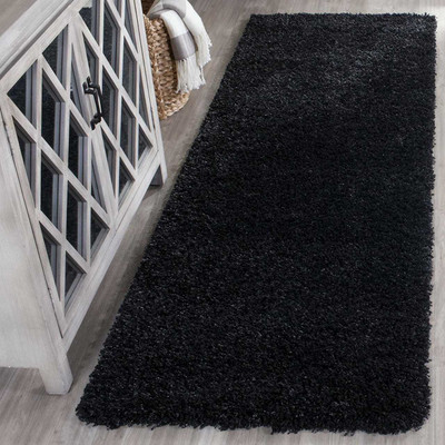 MY HOME Black Polyester Carpet(2 ft,  X 5 ft, Rectangle)