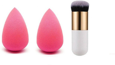 seyblush Extra Soft Foundation Brush with 2 Sponge puff blender (3 Items in the set)(2 Items in the set)