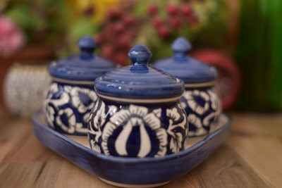 THE HIMALAYA CRAFT Ceramic Pickle Jar  - 200 ml(Pack of 4, Blue)
