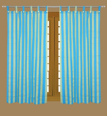 Alemah 152 cm (5 ft) Cotton Room Darkening Window Curtain (Pack Of 2)(Striped, Sky Blue)