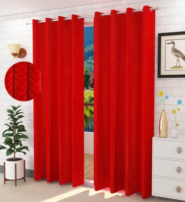 LUCHOM 153 cm (5 ft) Velvet Blackout Window Curtain (Pack Of 2)(Self Design, Red)