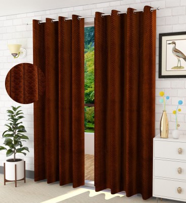 LAfiona 152 cm (5 ft) Velvet Blackout Window Curtain (Pack Of 2)(Self Design, Copper)