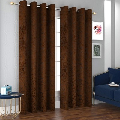 Kraftiq Homes 183 cm (6 ft) Velvet Room Darkening Window Curtain (Pack Of 2)(Printed, Choclate)