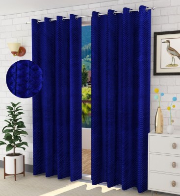 LUCHOM 153 cm (5 ft) Velvet Blackout Window Curtain (Pack Of 2)(Self Design, Blue)