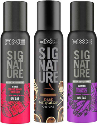 AXE Signature Intense 122ml + Dark Temptation 122ml + Maverick Body Deodorant 122ml Deodorant Spray - For Men(366 ml, Pack of 3) AXE Signature Intense 122ml + Dark Temptation 122ml + Maverick Body Deodorant 122ml Deodorant Spray - For Men(366 ml, Pack of 3)