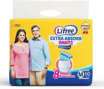 LIFREE Extra Absorb Pants-Medium-(10 Pieces) M-(10 Pieces) Adult Diapers - M(10 Pieces)