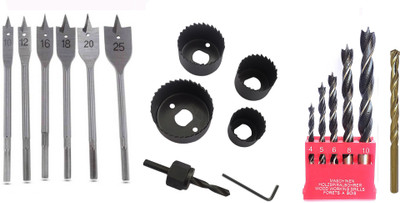 Inditrust G43 Heavy duty Multi size 6pc Flat wood bit 6pc Wood hole saw 5pc Wood drill bit and 1pc Masonry bit (Pack of 4)