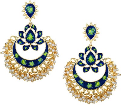 SPARGZ Gold Plated Wedding & Party Wear Pearl Meena Enamel Chand Bali Earrings For Women Pearl Brass Chandbali Earring