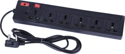 Ryuga Black EXTENSION BOARD WITH 6 SOCKET PLUS 7 SWITCH WITH ONE LED. 6 Socket Extension Boards 6  Socket Extension Boards(Black, 3 m)