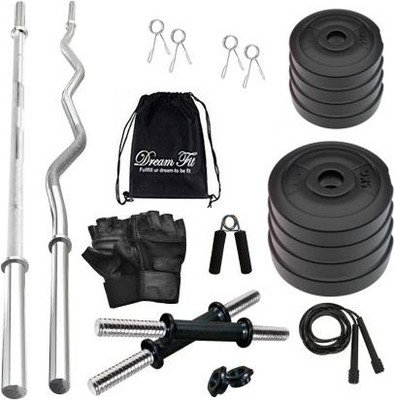 DreamFit 30 kg 30 Kg PVC weight Home Gym with straight rod, curl rod , Gym Bag and Accessories Home Gym Combo