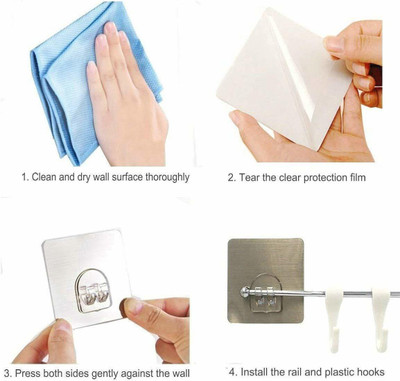 THUMMAR ENTERPRISE Plastic Magic Sticker Series Bathroom Towel Hanger Hook Rail/Utensil Rack Hook Rail 6(Pack of 1)
