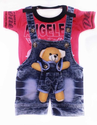 MAHIR GARMENTS Baby Boys Winnie the Pooh Party(Festive) Dungaree T-shirt(Pink)