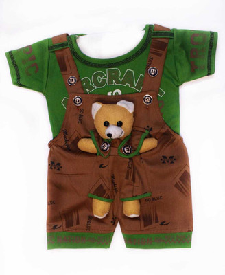 MAHIR GARMENTS Baby Boys Winnie the Pooh Party(Festive) Dungaree T-shirt(Light Green)