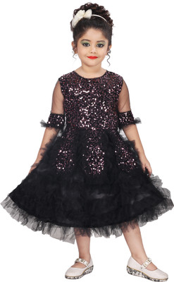 Samshil Fashion Girls Below Knee Festive/Wedding Dress(Black, 3/4 Sleeve)