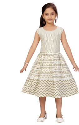Aarika Girls Calf Length Casual Dress(White, Sleeveless)