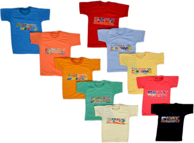 ALUXDON Boys Graphic Print Cotton Blend Regular T Shirt(Multicolor, Pack of 10)