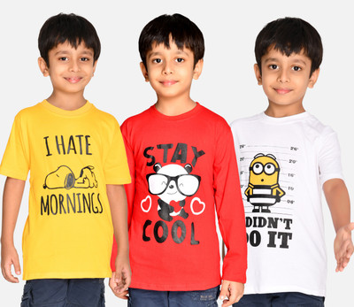 TADEO Boys & Girls Printed Cotton Blend Regular T Shirt(Multicolor, Pack of 3)