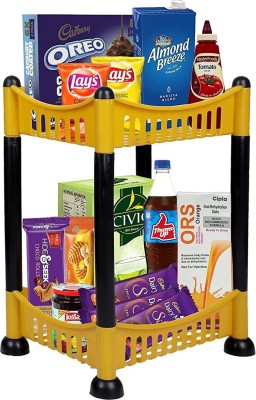 Cutting EDGE Fruits/Vegetables Kitchen Rack Plastic 2 Step / Layer | Dark Yellow | Pixie 28 x 21 CM - Counter & Table Top Organizer for Home, Kitchen or Office Use - Multipurpose for Cosmetics, Accessories, Fruits, Vegetables & more - Super Sturdy & Durable Organizer Storage