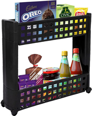 Cutting EDGE 2 Layer | Black | SLIM Classic Jet-Smart Storage Organizer – Multipurpose & Easy-To-Move Slide Out Layered Shelf Basket Rack Trolley EcoPlastic With Wheels for Kitchen | Bedroom | Bathroom | Home | Pantry | Washing & Utility Area Plastic Kitchen Trolley(DIY(Do-It-Yourself))