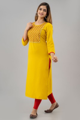 Nishabd Women Embroidered Straight Kurta(Yellow)