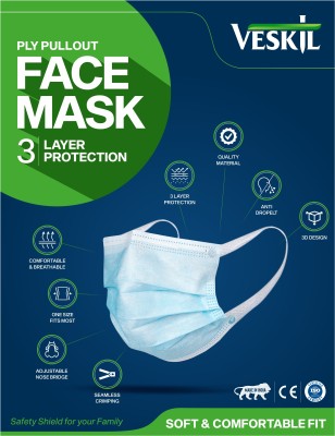 Veskil Surgical Mask Disposable 3 Ply Mask With Nose Pin, Unbreakable Ear loops (Ultrasonically Welded) & Ultra Soft Ear loops (which does not hurt ears) 3 Layer Pharmaceutical Breathable disposable Surgical Pollution Face Mask For Men, Women, Kids 3 Layer Pharmaceutical mask Surgical Mask With Melt