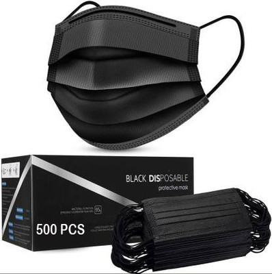Vaghani 500 Pcs With Nose Pin Black Units With Nose Pin Disposable Iso Mark 3 Ply Pharmaceutical Breathable Surgical Pollution Face Mask Respirator with 3 Layer For Men, Women, Kids 3 Ply Surgical Mask (500 Piece) ( Black ) Surgical Mask With Melt Blown Fabric Layer(Black, Free Size, Pack of 500, 3 