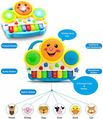 Bestie Toys Musical Electronic Keyboard Piano Drum Musical Learning Toy Set with Music and Lights(Multicolor)