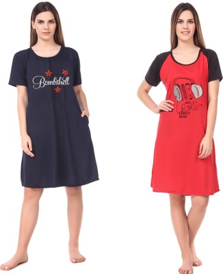 Bombshell Women Nighty(Blue, Red)