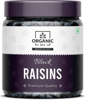 Organic Box Premium Afghani Seedless Black Raisins - 250 Gram (Value Pack Jar), Dry fruits Kismis For Every Occasion and Gift, Healthy Routine Diet Raisins(250 g)