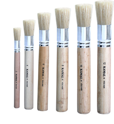 KAMAL Set of 6 Pcs. Wooden Stencil Brushes in Pure Natural Hog Hair Bleached Bristle for Oil, Acrylic, Art Painting Stencil Project DIY Craft(Set of 1, Raw Wood)