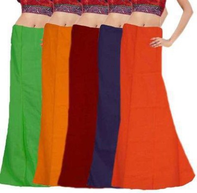 First Trend Fashions Women saree Green Yellow Maroon Royal Blue Orange color fast Combo 5 Waist 38 Pure Cotton Petticoat(Medium)