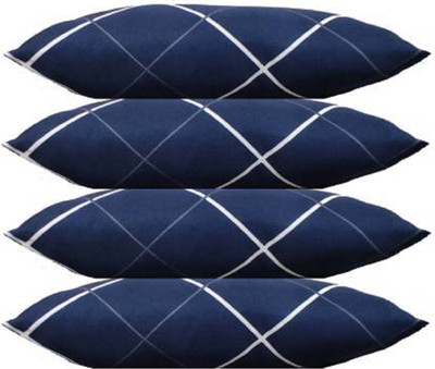 THE POKHAR STORE Cotton, Microfibre Chair Pad Pack of 4 Stripes(Blue)