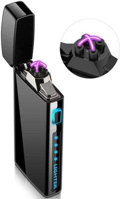 amblic Premium ARC-Lighter Smart Touch Sensor USB Electric Rechareable Lighter with Dual ARC Plasma-LED Indicator Square Shape Fingerpring Flameless Windproof Lighter for Fire/Cigar/Cigarette/Camping/Gift Pocket Lighter(Black)