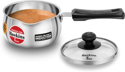 Hawkins Tpan Glass (SST10G Tope with Lid 1 L capacity 15.1 cm diameter(Stainless Steel, Induction Bottom)
