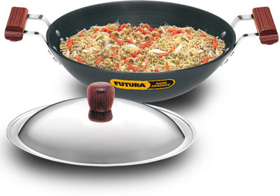HAWKINS FUTURA AD375S DEEP - FRY PAN WITH STAIN LESS STEEL LID Kadhai 30 cm diameter with Lid 3.75 L capacity(Hard Anodised)