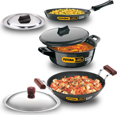 2% OFF on HAWKINS Futura 3 Pcs Cookware Set IASET1 Kadhai 26 cm diameter with Lid 2.5 L capacity(Hard Anodised, Induction Bottom)
