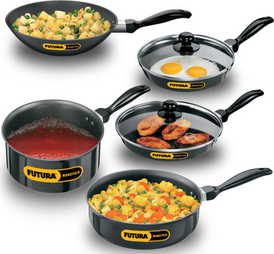HAWKINS Futura 5 Pc Cookware Set NSET4 (Deep Frypan, Saucepan, CurryPan, 2 Frypan) Pot 26 cm diameter 1 L capacity with Lid(Hard Anodised, Non-stick) HAWKINS Futura 5 Pc Cookware Set NSET4 (Deep Frypan, Saucepan, CurryPan, 2 Frypan) Pot 26 cm diameter 1 L capacity with Lid(Hard Anodised, Non-stick)