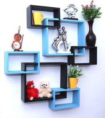 Smartcart Wooden, MDF (Medium Density Fiber) Wall Shelf(Number of Shelves - 6, Blue, Black)