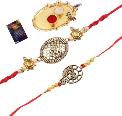 Paola Jewels Designer PL-1064-2997-3027 Mauli Thread Rakhi, Chawal Roli Pack, Greeting Card  Set(2 Rakhi, 1 roli chawal, 1 greeting card)