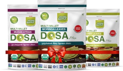 HEALTH BASKET Multi Millet Dosa Mixes – Moringa leaves, Mudakatran, Curry leaves Dosa mix – Each 300gms (Combo pack of 3) 300 g(Pack of 3)