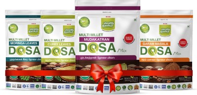 HEALTH BASKET Multi Millet Traditional Dosa mixes – Mudakatran, Moringa, Curry leaves, Masala Dosa mix – Each 300gms (combo pack of 4) 1200 g(Pack of 4)