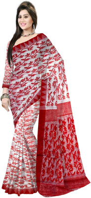 Pradip Fabrics Woven Tant Cotton Blend Saree(Red, White)