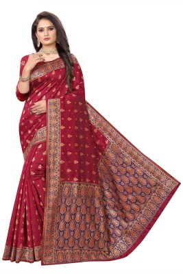 GODAVARI TEXTILES SURAT Woven Banarasi Silk Blend Saree(Maroon)