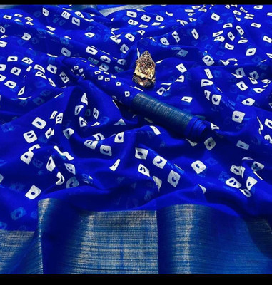 Samai Printed Bandhani Art Silk Saree(Blue)