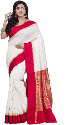 SPIKEY Self Design Handloom Handloom Tussar Silk Saree(Red, White)