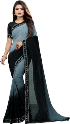 Fashion Day Solid/Plain Bollywood Georgette Saree(Black)