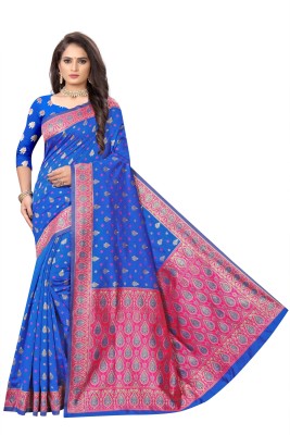 GODAVARI TEXTILES SURAT Woven Kanjivaram Silk Blend Saree(Blue)