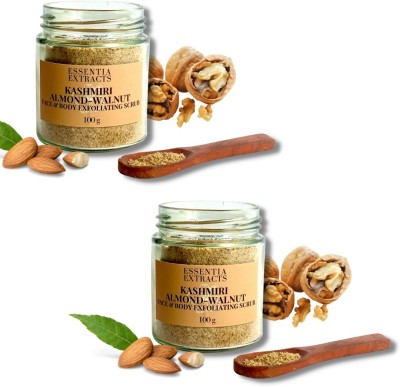 ESSENTIA EXTRACTS Combo Pack of 2 Kashmiri Almond Walnut Face & Body Scrub | Vitamin E | Tan Removal | Dry/Normal Skin (100Gm + 100Gm) Scrub(200 g)
