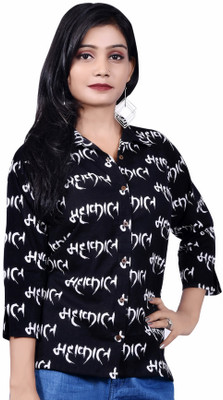 aruati Women Printed Festive Black Shirt